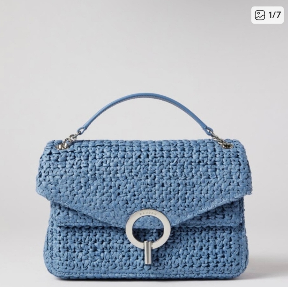 Sandro Raffia Yza Blue Bag